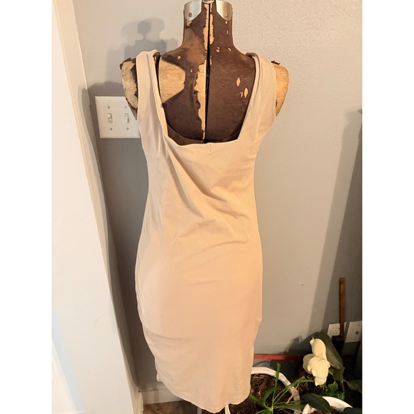 JUSTIFY Ribbed Tank Dress Beige 1X Square Neck Sleeveless Bodycon Midi - Picture 3 of 5